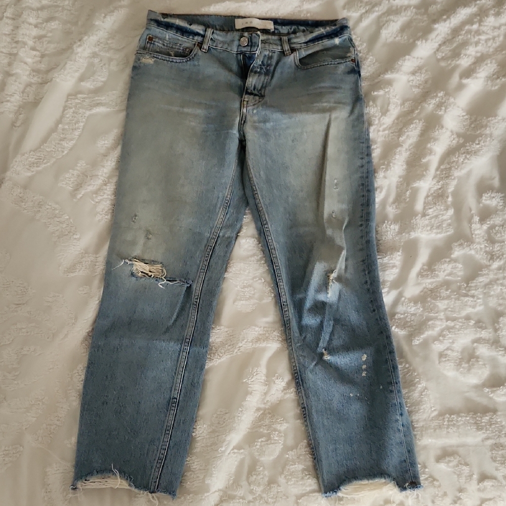 Iro Light Blue Distressed Cropped Ankle Denim Jeans